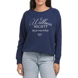 Wildfox Navy Blue Wellness Society Keely Raglan Sweatshirt Sz M